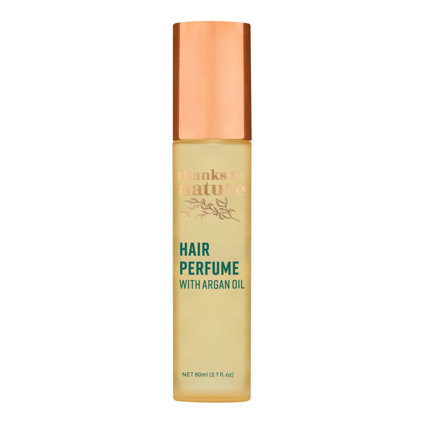 Hair perfume bottle with argan oil on a white background