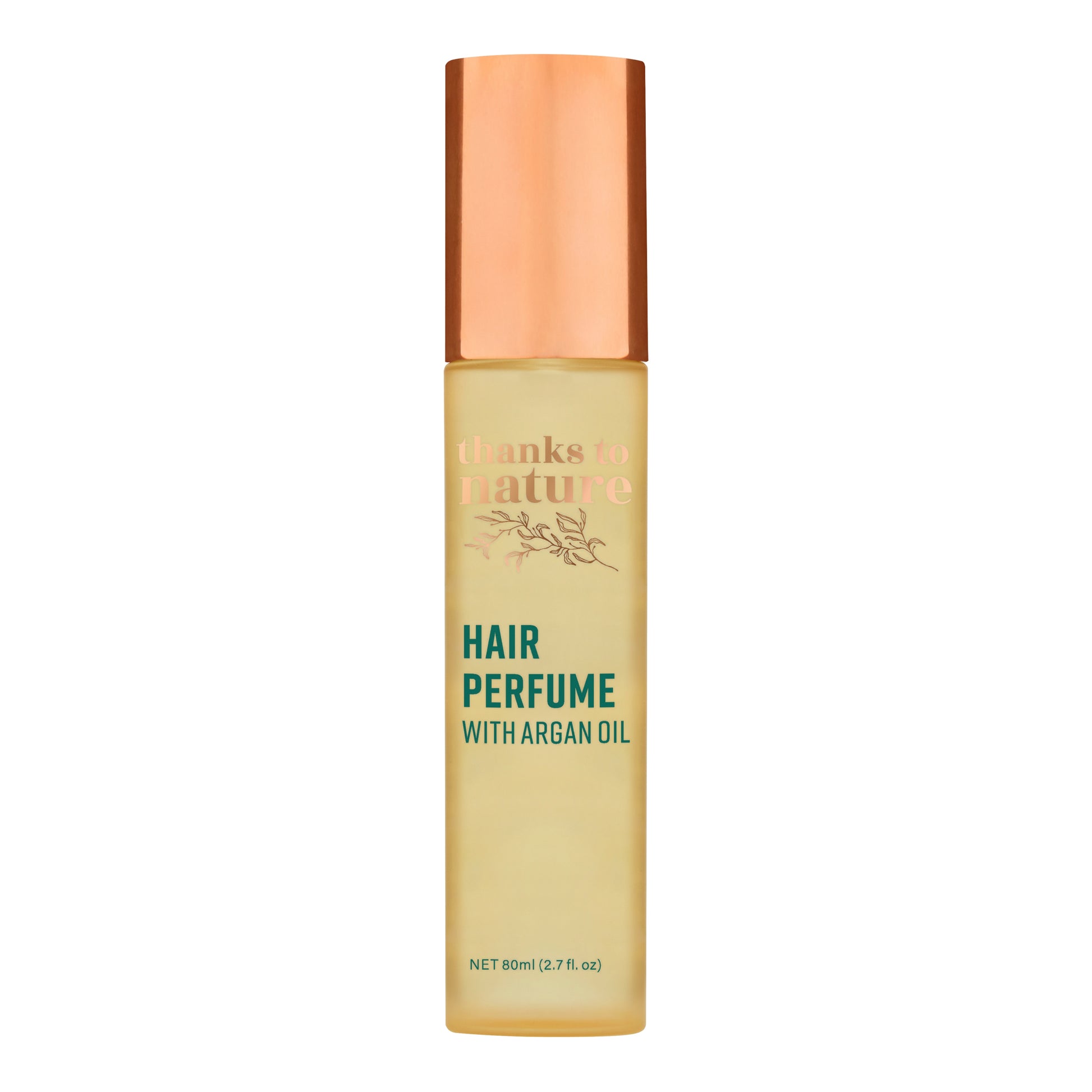 Hair perfume bottle with argan oil on a white background