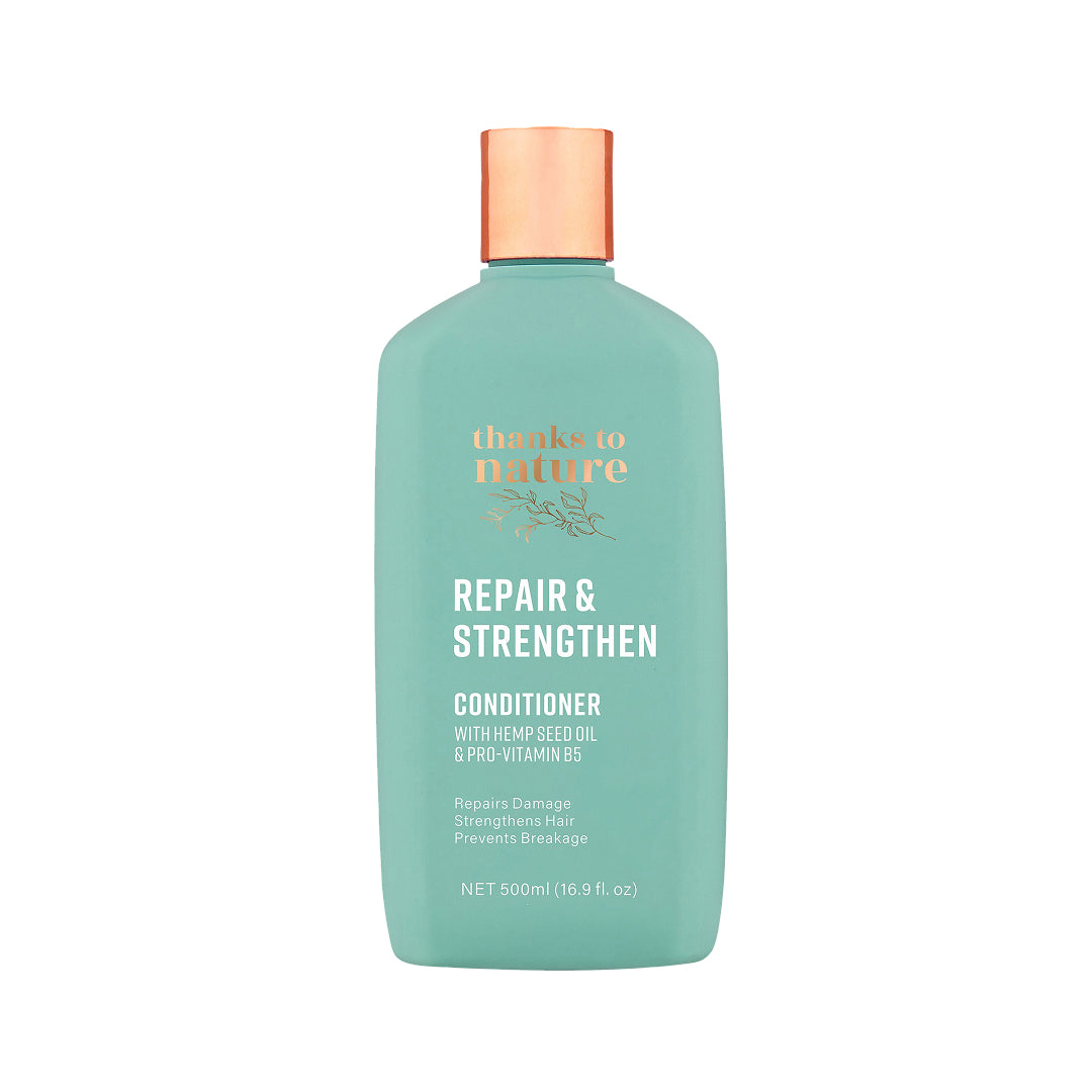 Conditioner bottle labeled 'thanks to nature' on a white background